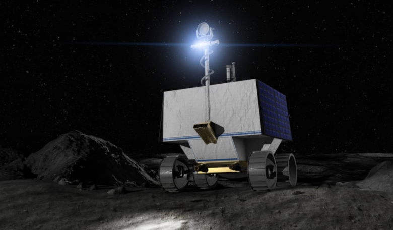 Illustration of NASA's Volatiles Investigating Polar Exploration Rover (VIPER) on the surface of the Moon. Image: NASA Ames/Daniel Rutter