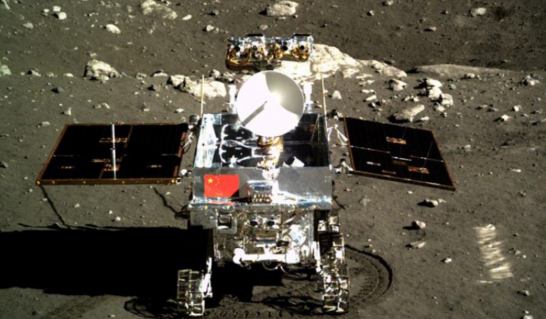 A camera aboard the Chang’e 3 lander captured this view of the Yutu rover in December 2013. Credit: Chinese Academy of Sciences/NAOC/Science and Application Center for Moon and Deepspace Exploration