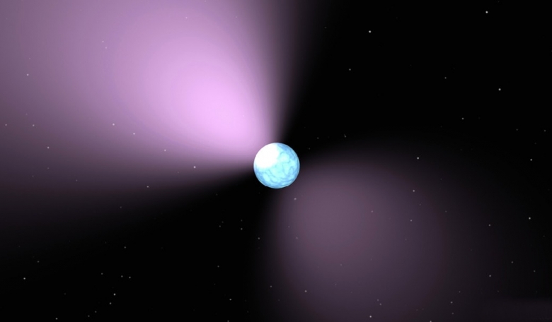 Artist’s concept of pulsar, which is like a lighthouse as its light appears in regular pulses as it rotates. Pulsars are dense remnants of exploded stars and are part of a class of objects called neutron stars.