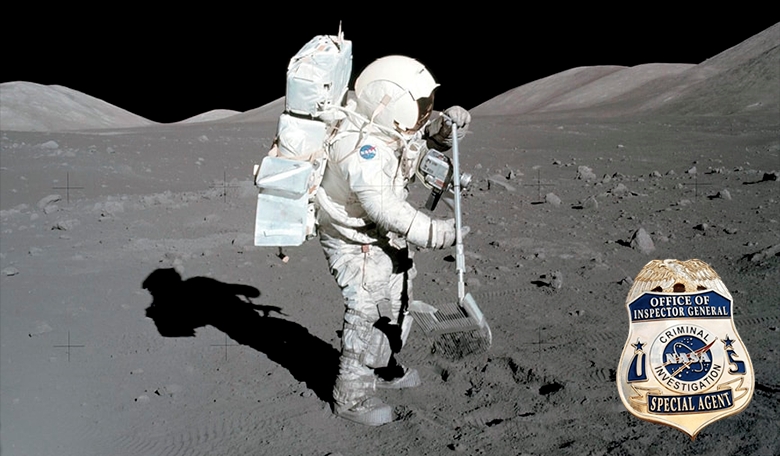 Scientist-astronaut Harrison-Schmitt collects lunar rake samples ranging in size from 1.3 to 2.5 cm during the Apollo 17 mission in 1972. The rake was used to collect rocks and rock chips