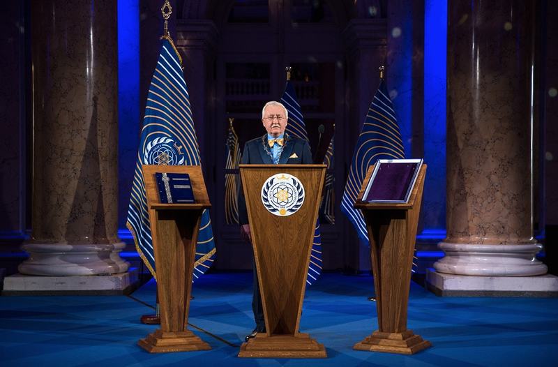 Dr Igor Ashurbeyli making his inaugural address at Hofburg Palace, Vienna, on 25 June 2018.