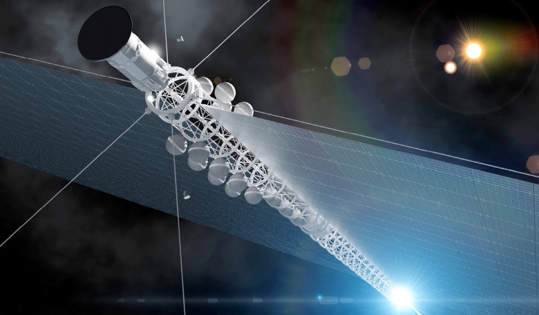 An inertial confinement fusion interstellar probe decelerating towards the Alpha Centauri star system and releasing sub-probes. The concept was developed by a team from the Technical University of Munich for Project Icarus.