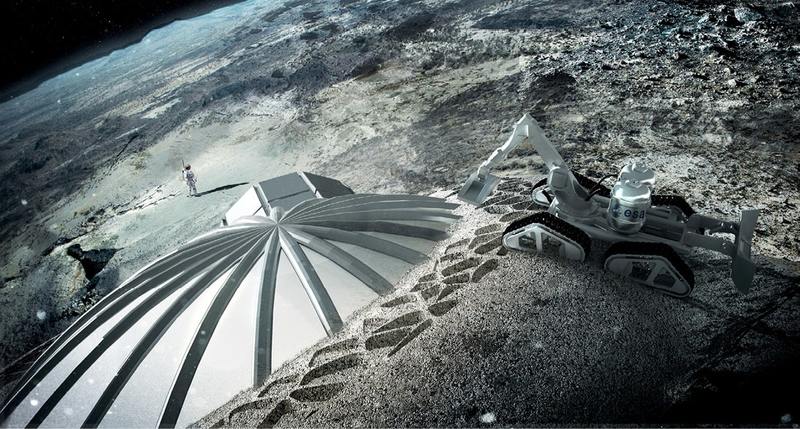 A bold concept to construct a multi-dome lunar base using a 3D printing concept..