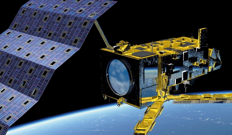 An artist’s view of METOP-C in orbit above Earth.
