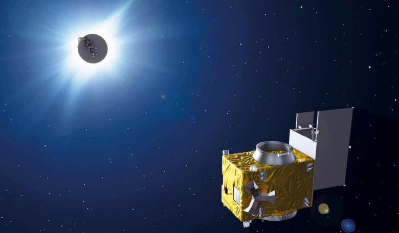 Proba-3 artificial eclipse concept, in which one spacecraft occults the Sun for the other spacecraft, revealing the inner corona as never before.