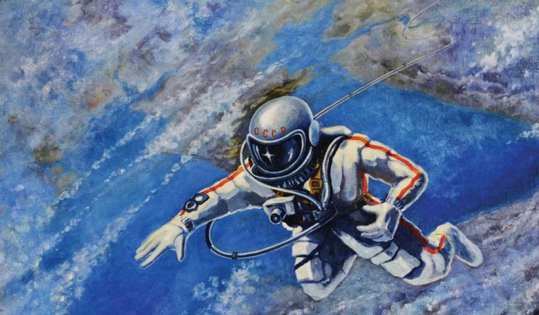 Alexei Leonov’s self-portrait, “Over the Black Sea”, showing him doing the first spacewalk.