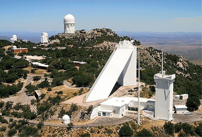 The towering trianglular shape of the McMath-Pierce solar telescope at Kitt Peak, Arizona, USA.