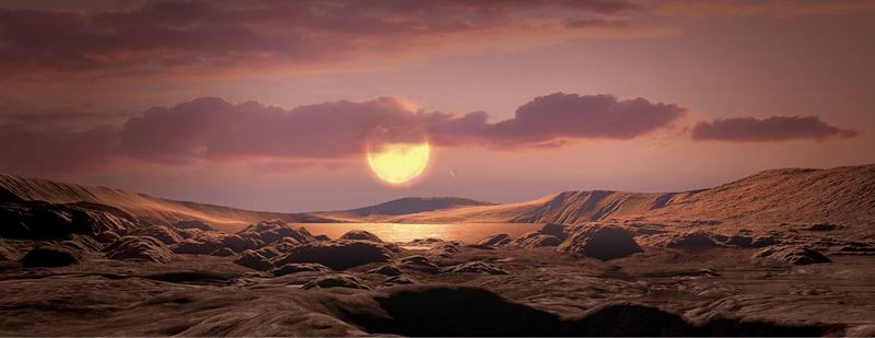 This artist’s concept shows the newly discovered exoplanet Kepler-1649c orbiting in the habitable zone of its host red dwarf star. It is the closest to Earth in size and temperature found yet in Kepler’s data.