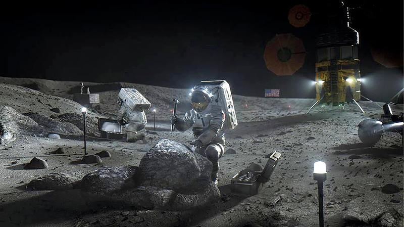 Artemis astronauts working on the Moon.