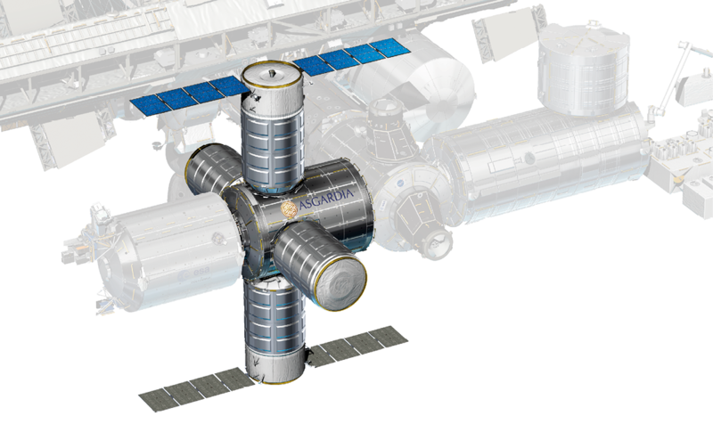 The Asgardia node with two service modules and four additional modules (highlighted)