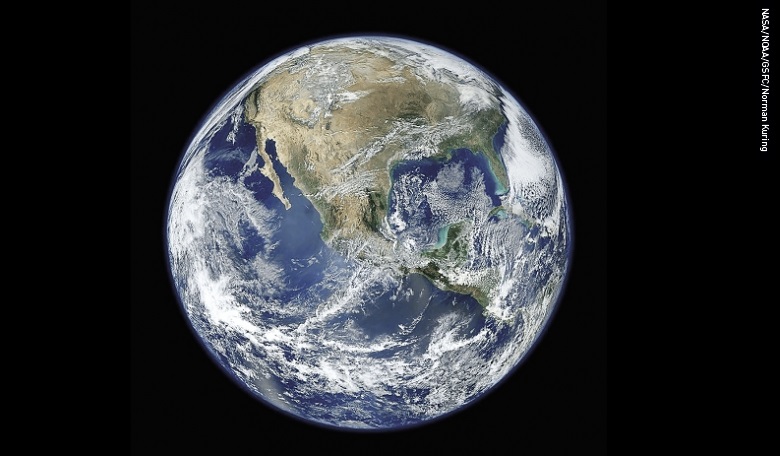 A ‘Blue Marble’-type image of Earth taken from the VIIRS instrument aboard NASA’s EO satellite Suomi NPP.