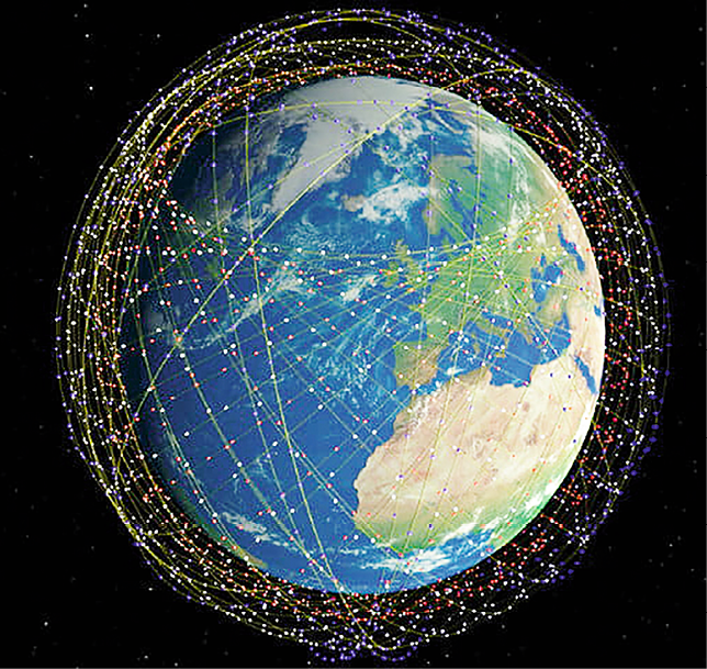 Illustration of the Starlink constellation highlights the convergence of satellites...