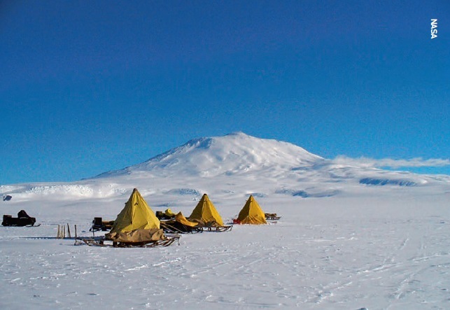 Training camp set up on the foothills of Mt Erebus near McMurdo Station in the Antarctic.