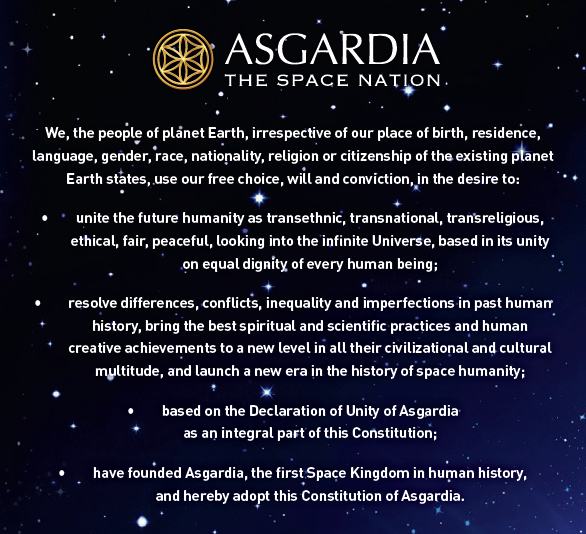 Extract from the preamble to the Constitution of Asgardia.