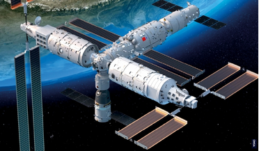 Graphic showing China’s Tiangong space station in orbit.