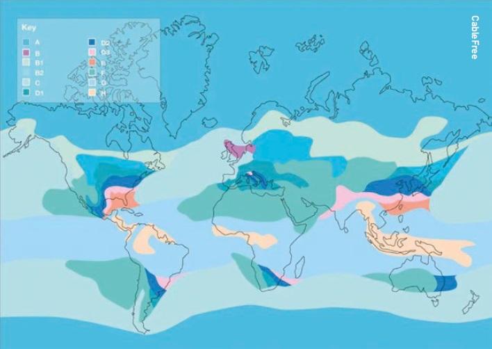 Example of a global rain fade chart for radio and microwave links showing