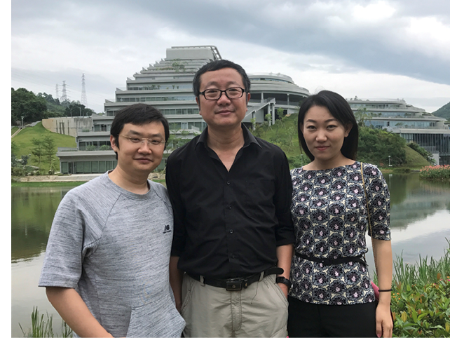 Open Door s Chen Shi and Li Bing with science fiction author, Liu Cixin (centre).