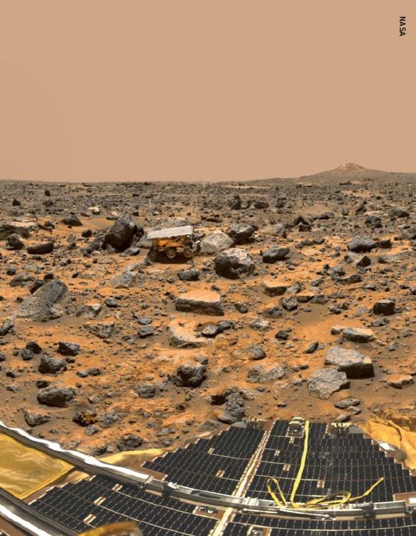 The Pathfinder rover on Mars inhospitable surface.