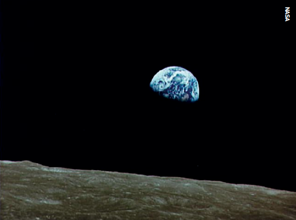 The iconic ‘Earthrise’ photograph taken from Apollo 8 on 24 December 1968.