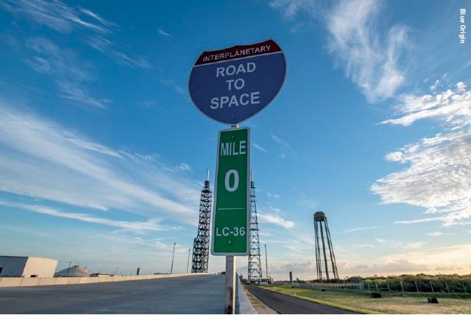 The symbolic ‘Road to Space’ sign at Launch Complex 36 in Cape Canaveral, Florida.