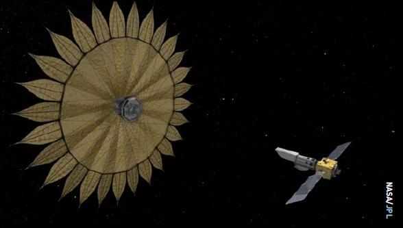 Animation still for a Starshade rendezvous mission concept depicting the in-orbit separation