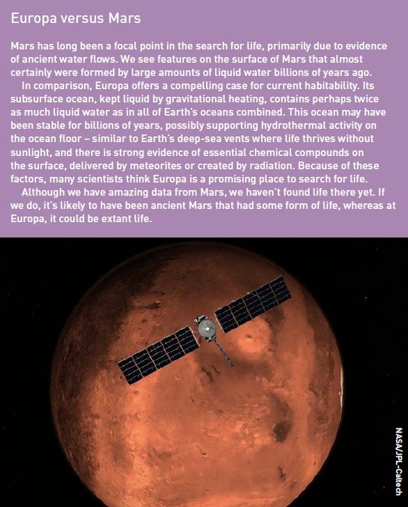 Artist’s concept depicting NASA’s Europa Clipper as it flies by Mars, using the planet s gravitational