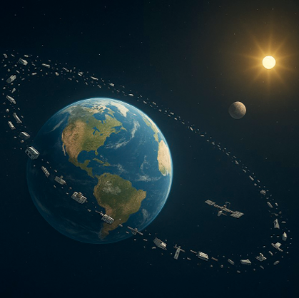 Illustration of 1 to 2 resonance orbit around the Earth.