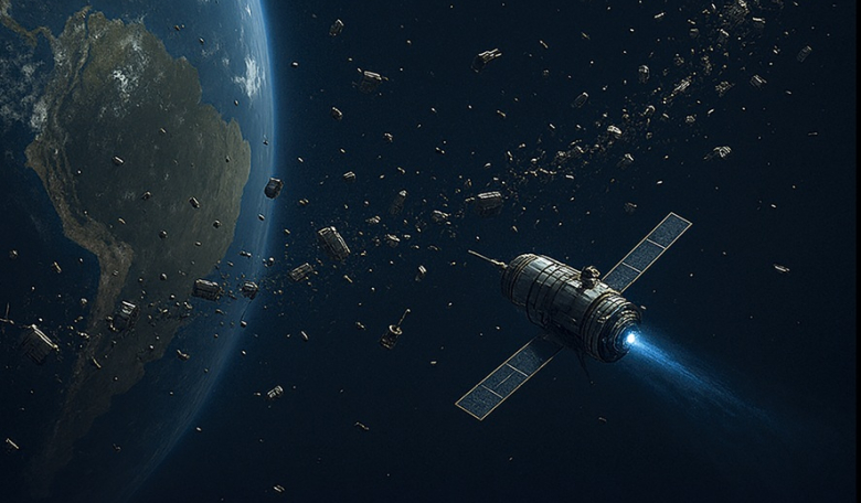Illustration of a shepherding probe damping the motion of objects to maintain the structure of the ring.