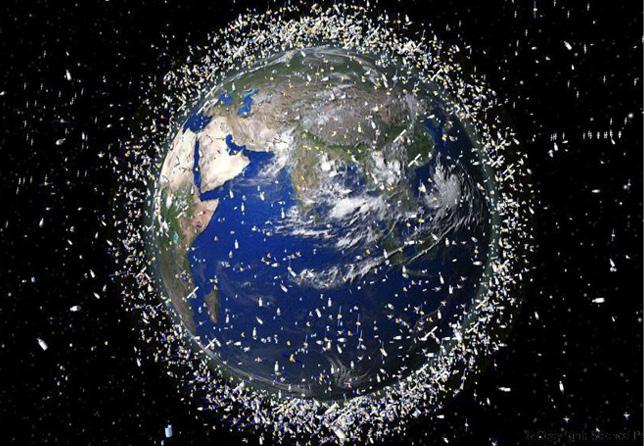Impressionist interpretation of space debris in Earth orbit.