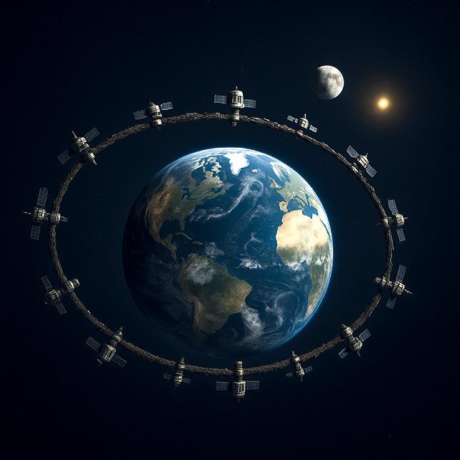 In a grander vision of an Extraterrestrial Skyring it might be possible to construct an artificial liveable habitat