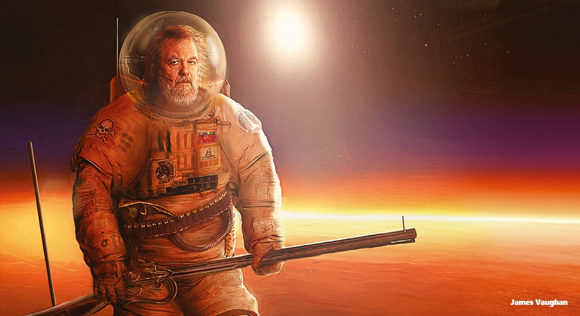 This private sector space race is creating a new ‘Wild West’ in space, the ultimate ‘New Frontier’ of human innovation. An imaginative artistic interpretation of the theme by artist James Vaughan.