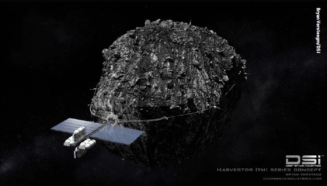 Artist’s concept from 2013 showing the Deep Space Industries’ Harvestor class spacecraft for asteroid mining.