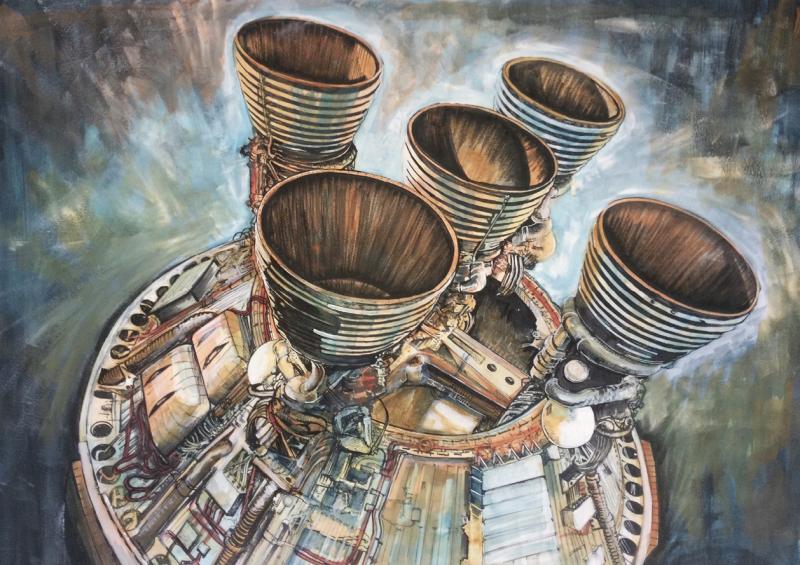 Saturn V, Stage 2 Engines, study created from drawings and photos taken in the Kennedy Space Center.