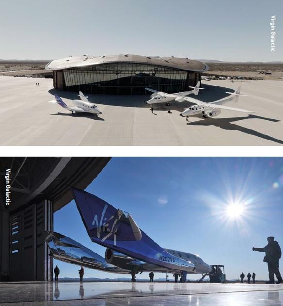 VSS Unity in the hanger at Spaceport America.