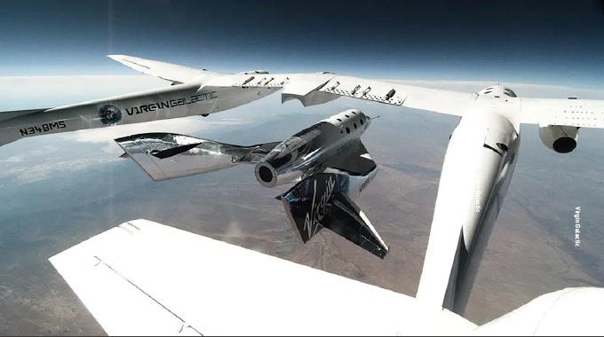 Virgin Galactic’s VSS Unity spaceplane is released from its VMS Eve mothership on a glide flight in New Mexico.