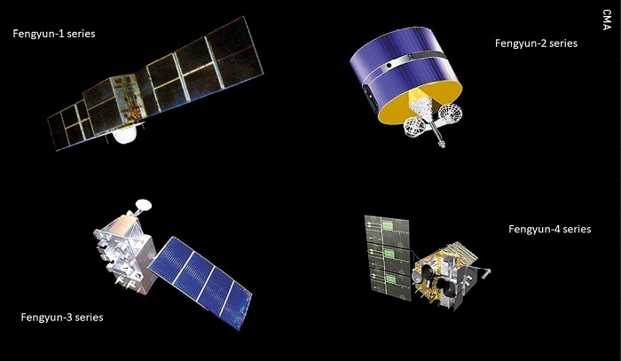 Four types of Fengyun meteorological satellites.