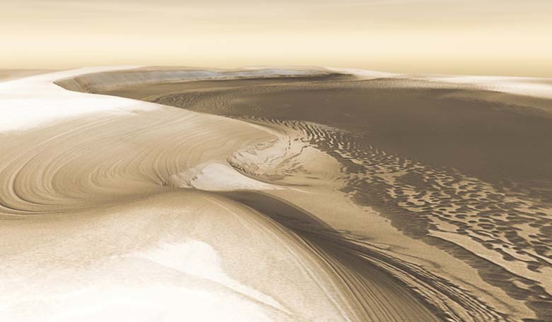 The head of Chasma Boreal on Mars, a canyon that reaches 570 kilometres into the north polar cap. Canyon walls rise about 1,400 meters above the floor. Image Credit: NASA/JPL/Arizona State University, R. Luk