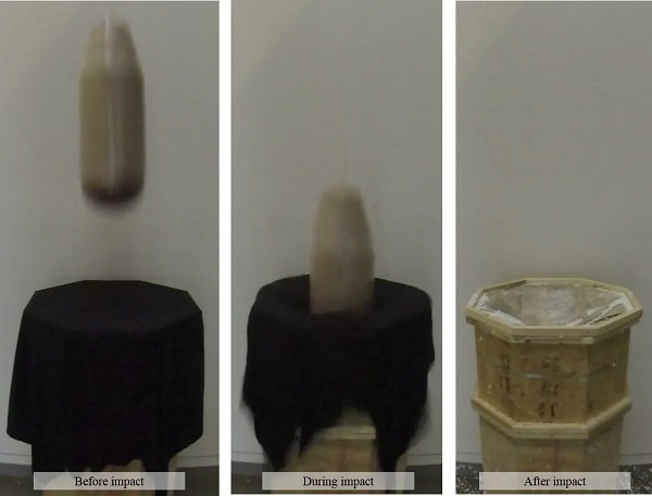 Deceleration test device at 40 percent scale from approximately 12 meters height