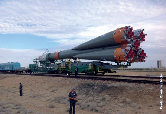 The Soyuz TMA-17M is transported to the launch site.