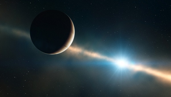An artist’s impression showing how the planet inside the disc of Beta Pictoris may look